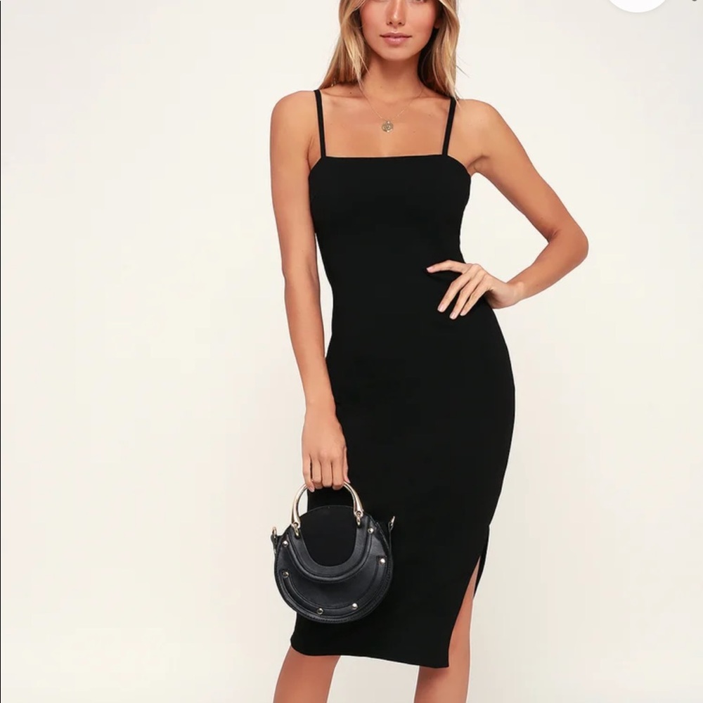 Paulina Black Bodycon Midi Dress (S)